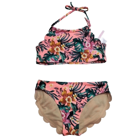 Vanilla Beach Girls Floral Scallop Trim Bikini - Picture 1 of 4